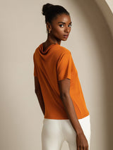 [Oranje] SilkSilky-NL 100% Silk Jersey Short Sleeve Mock Neck Dames T-Shirt 002