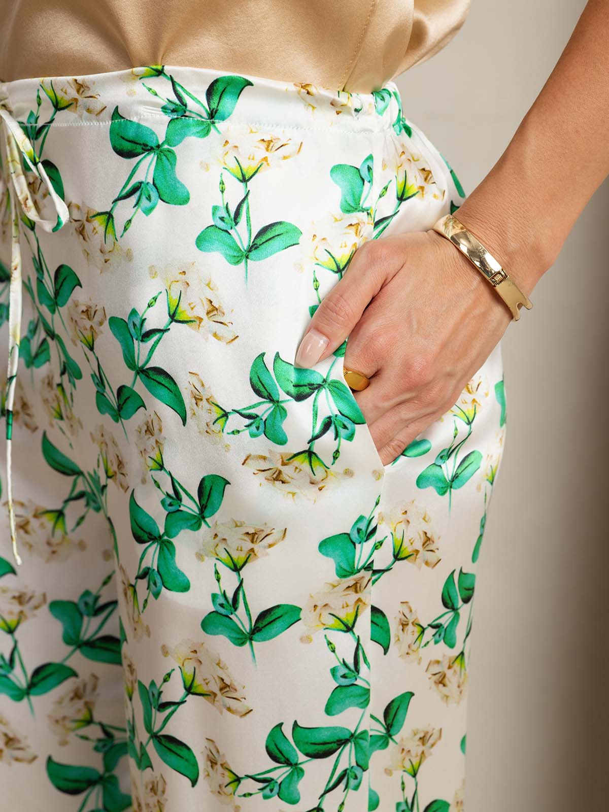 [Groene Bloemen] SilkSilky-NL 19Momme Zijde Womens Pants 004