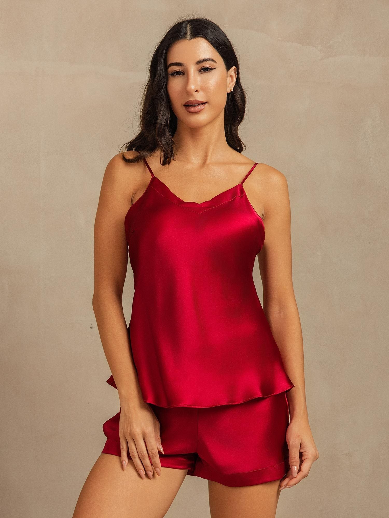 [Wijn] SilkSilky-NL V Neck Cami-Set 001