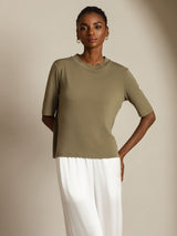 [Gebrande Olijf] SilkSilky-NL Half Sleeve Crew Hals Dames T-Shirt 005