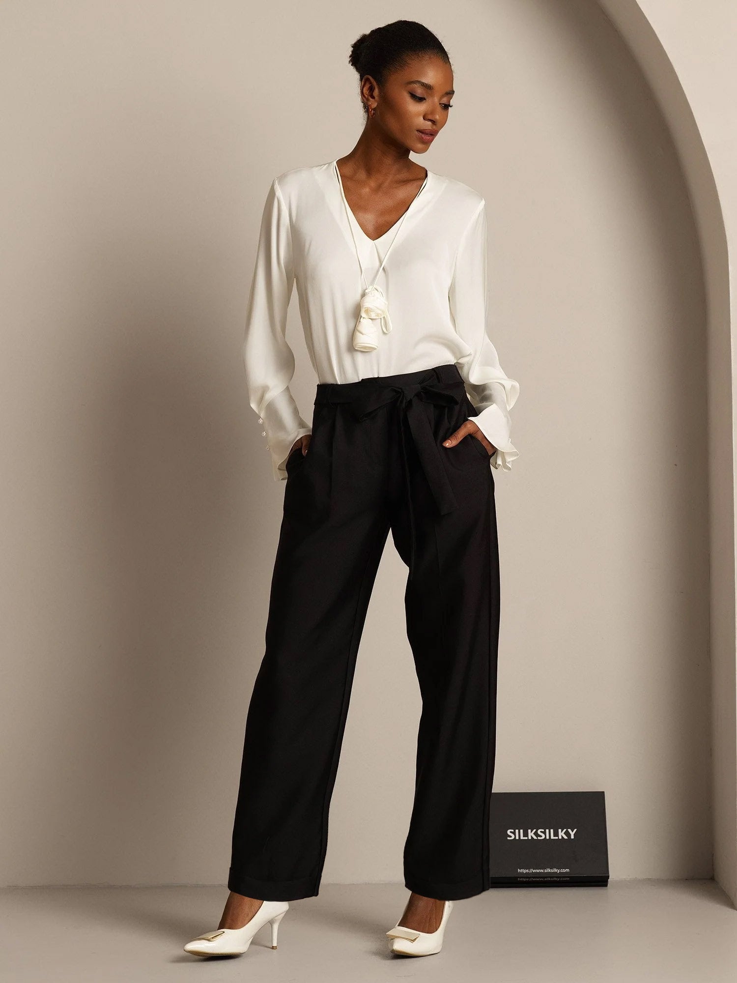 [Zwart] SilkSilky-NL 32Momme Zijde Womens Pants 007