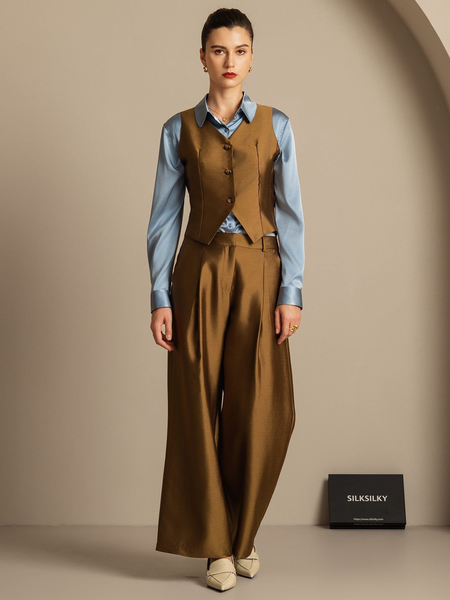 [Brons] SilkSilky-NL 32Momme Silk-Wool Blend Womens Vest 006