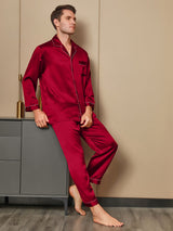 [Rode] SilkSilky-NL Lange Mouw Notchkraag Heren Pyjama Set 001