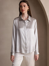 [Lichtgrijs] SilkSilky-NL Long Sleeve Lapel Collar Dames Blouse 005