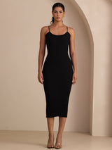 [Zwart] SilkSilky-NL Square Neck Jurk 007
