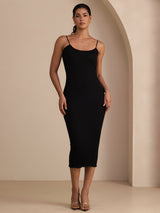 [Zwart] SilkSilky-NL Square Neck Jurk 001