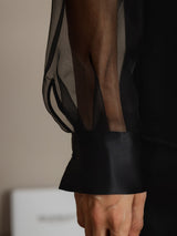 [Zwart] SilkSilky-NL Long Sleeve Lapel Collar Dames Blouse 004