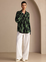 [Zwart Mos] SilkSilky-NL Long Sleeve Lapel Collar Blouse 005