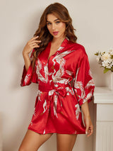[Donkerrood] SilkSilky-NL 3/4 Sleeve Dames Kamerjas 003