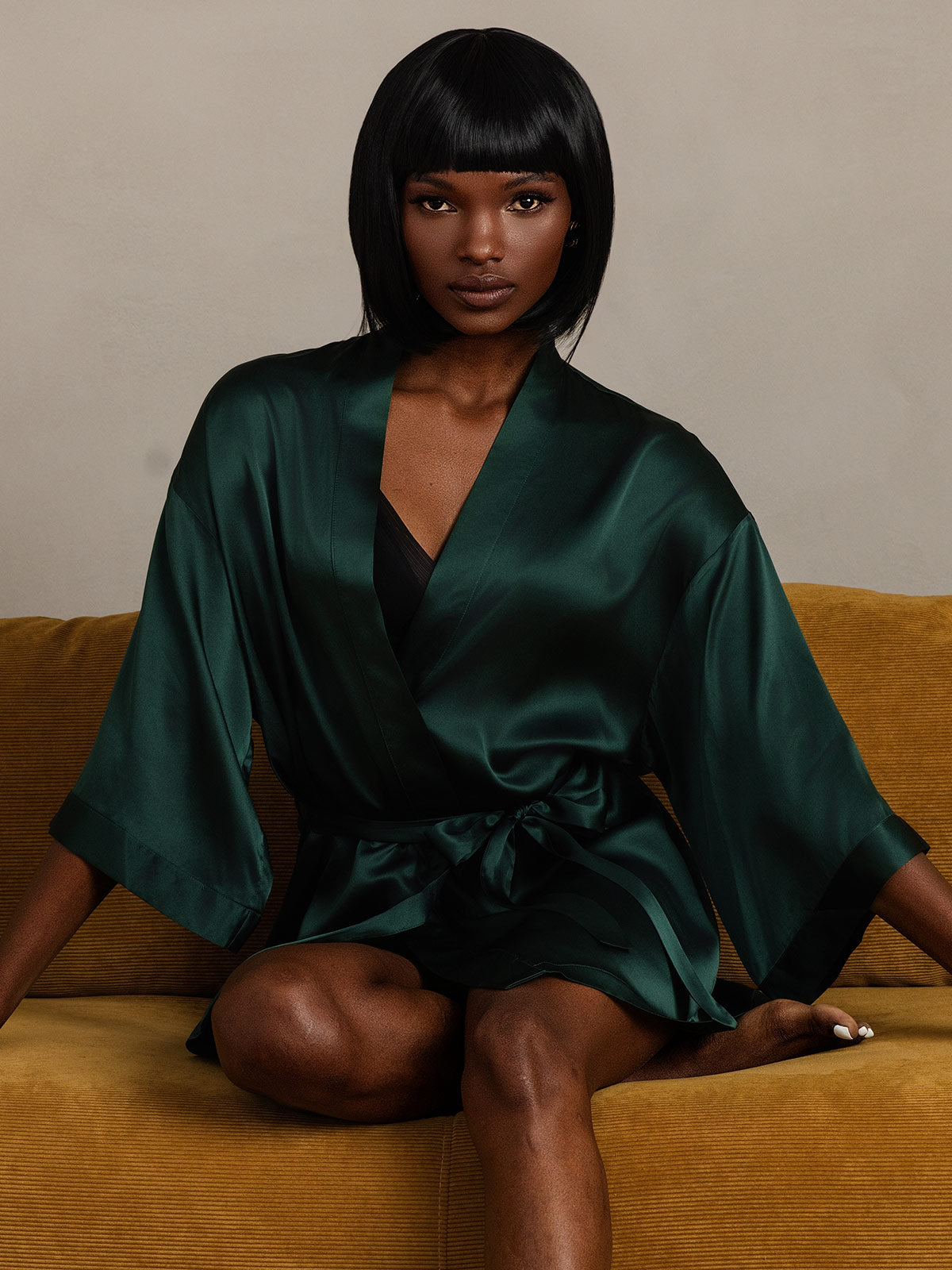 [Donkergroen] SilkSilky-NL Womens Robe 003