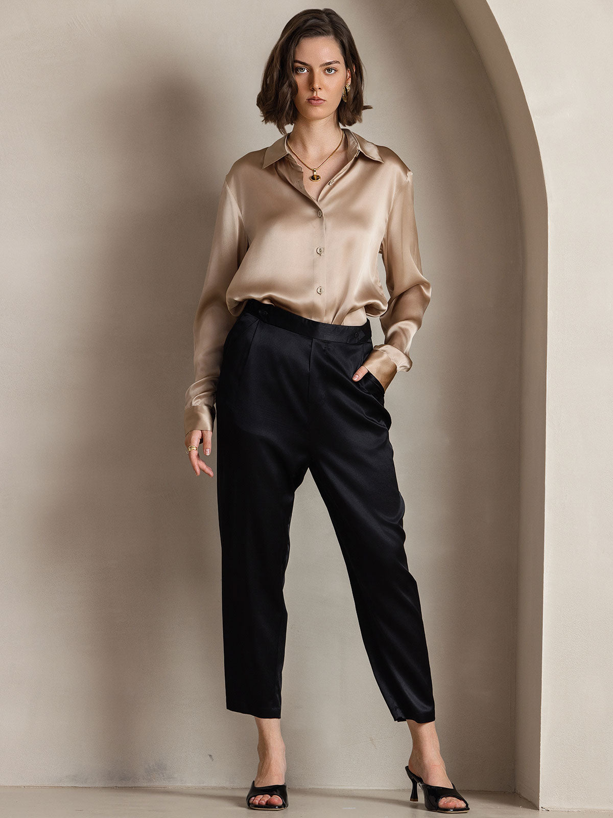 [Champagne] SilkSilky-NL Zijde Kraag Dames Blouse 003