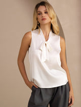 [Wit] SilkSilky-NL Sleeveless Tie Neck Cami-Top 001