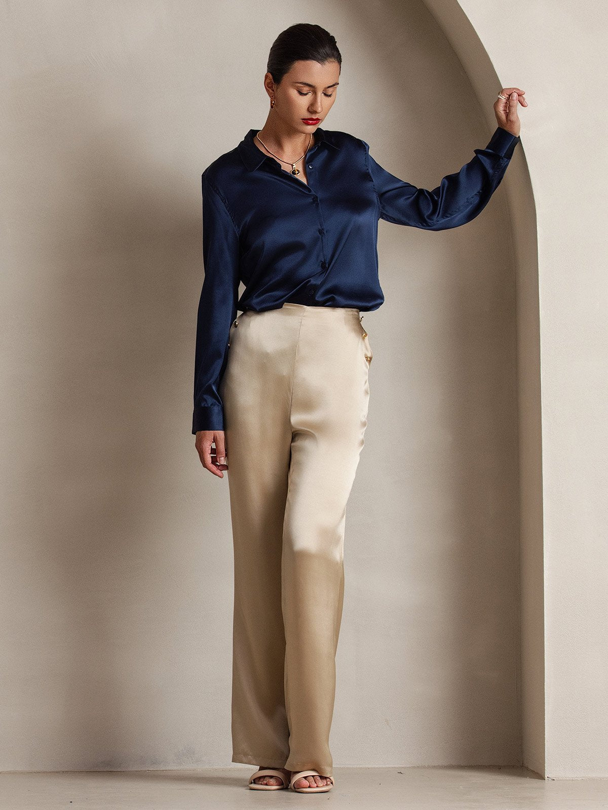 [Champagne] SilkSilky-NL 19Momme Zijde Womens Pants 008