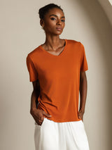 [Oranje] SilkSilky-NL Short Sleeve V Neck Dames T-Shirt 006
