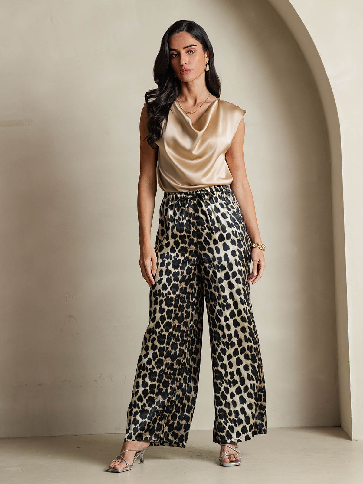 [Champagne] SilkSilky-NL 19Momme Zijde Womens T-Shirt 008