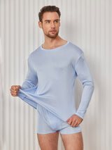 [Lichtblauw] SilkSilky-NL Lange Mouw Ronde Hals Heren T-Shirt 004