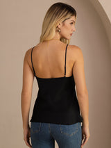 [Zwart] SilkSilky-NL Spaghetti Strap V Neck Cami-Top 002