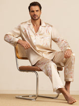 [Champagne] SilkSilky-NL Long Sleeve Notch Collar Heren Pyjama Set 001