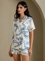 [Witte Giraf] SilkSilky-NL Short Sleeve Notch Collar Dames Pyjama Set 005