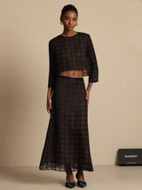 [Zwart] SilkSilky-NL Zuivere Zijde Lange Mouw Ronde Hals Women''s Outfit Sets 001