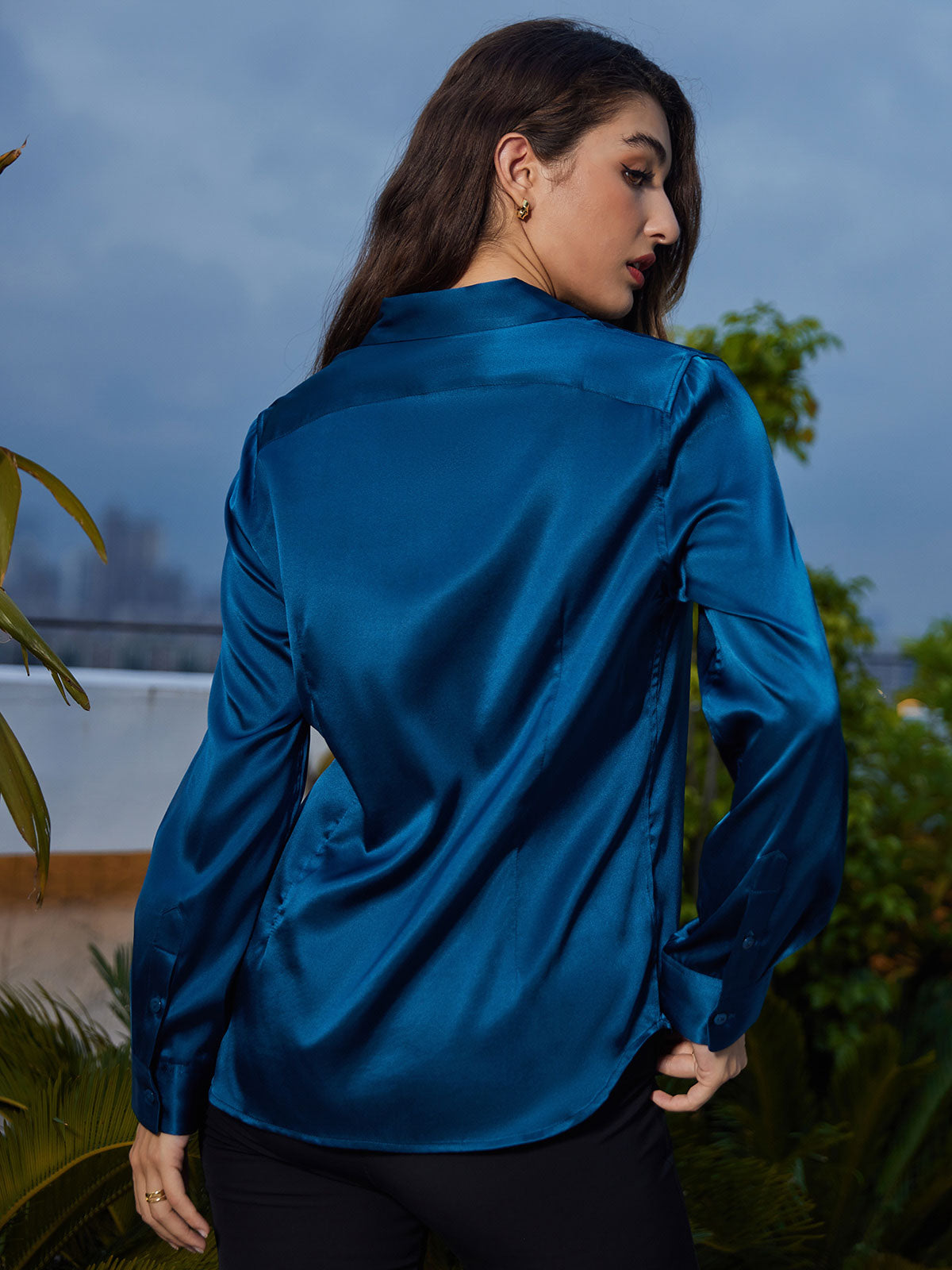 [Koningsblauw] SilkSilky-NL Zijde Lange Mouw Kraag Dames Blouse 002