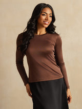 [Koffie] SilkSilky-NL Lange Mouw Crew Hals Dames T-Shirt 003