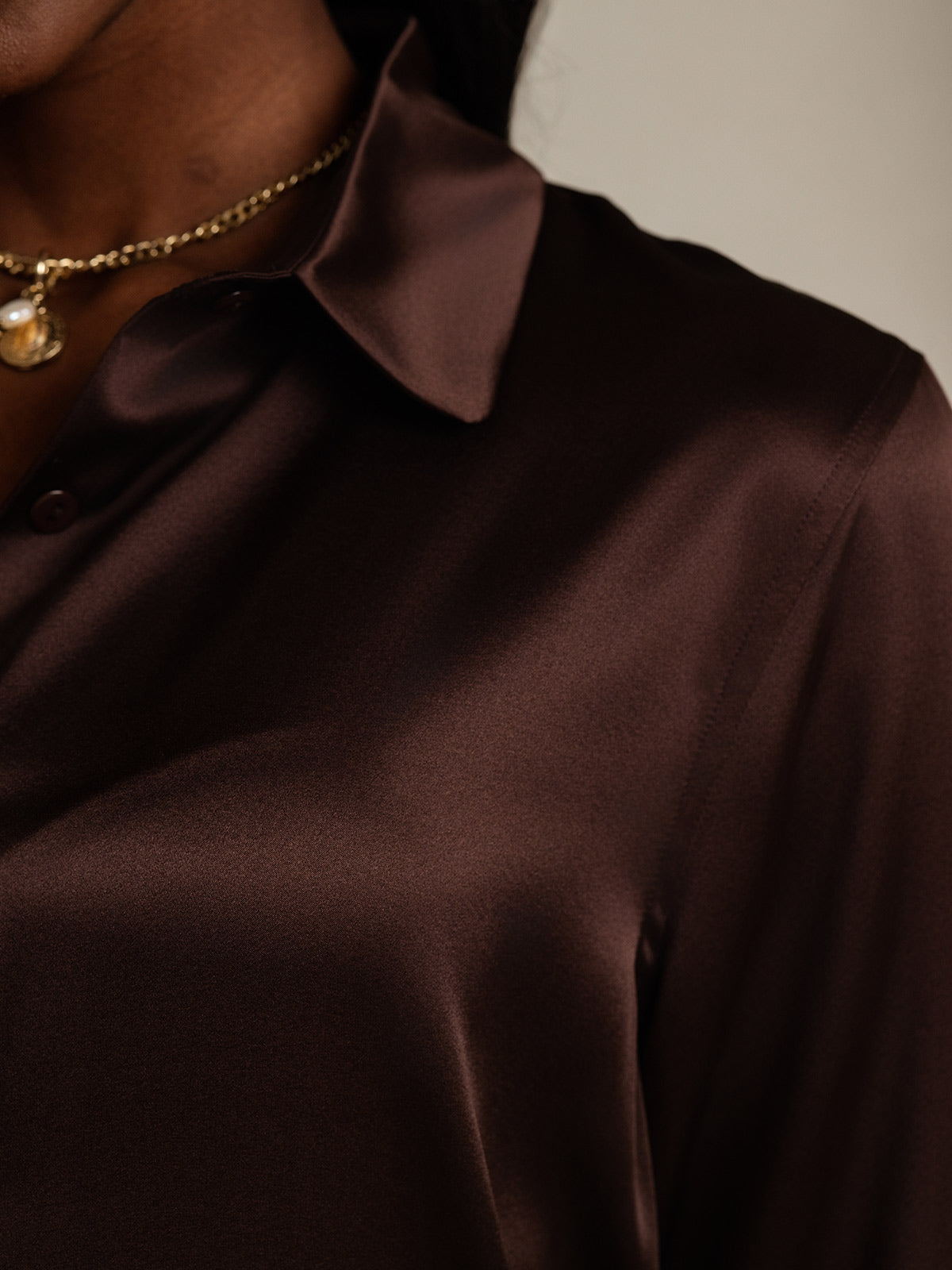 [Pure Chocolade] SilkSilky-NL Zijde Lange Mouw Kraag Dames Blouse 008