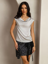 [Zilver] SilkSilky-NL Cap Sleeve Cowl Neck Dames T-Shirt 004