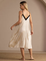 [Rijstbeige] SilkSilky-NL V Neck Nachthemd 002