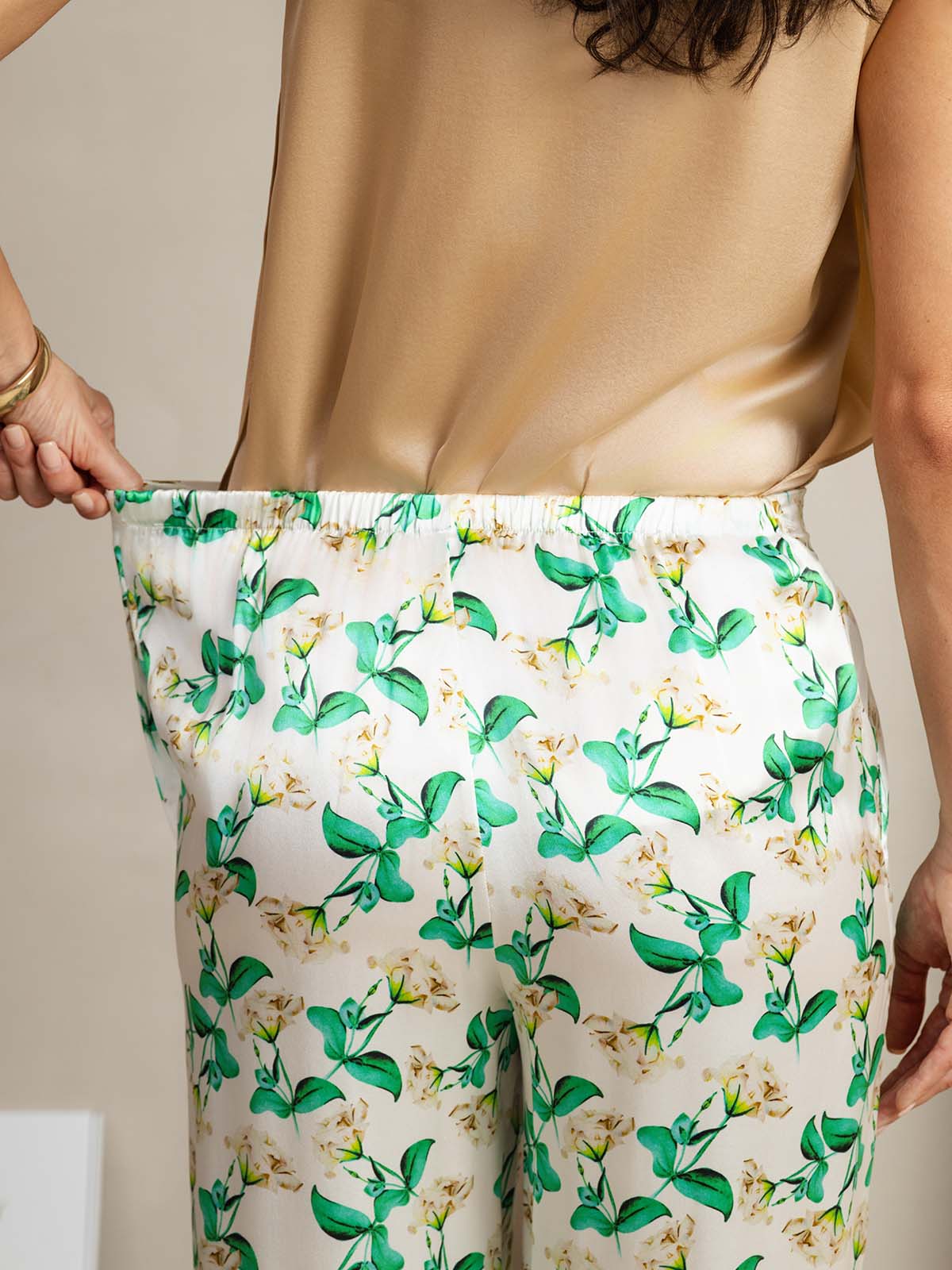 [Groene Bloemen] SilkSilky-NL 19Momme Zijde Womens Pants 005