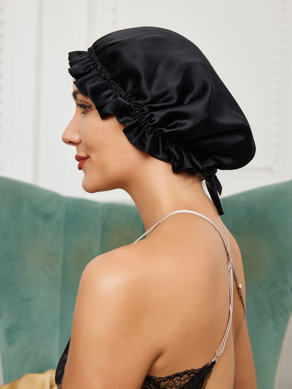 SilkSilky NL Pure Silk Sleep Cap Zwart 001