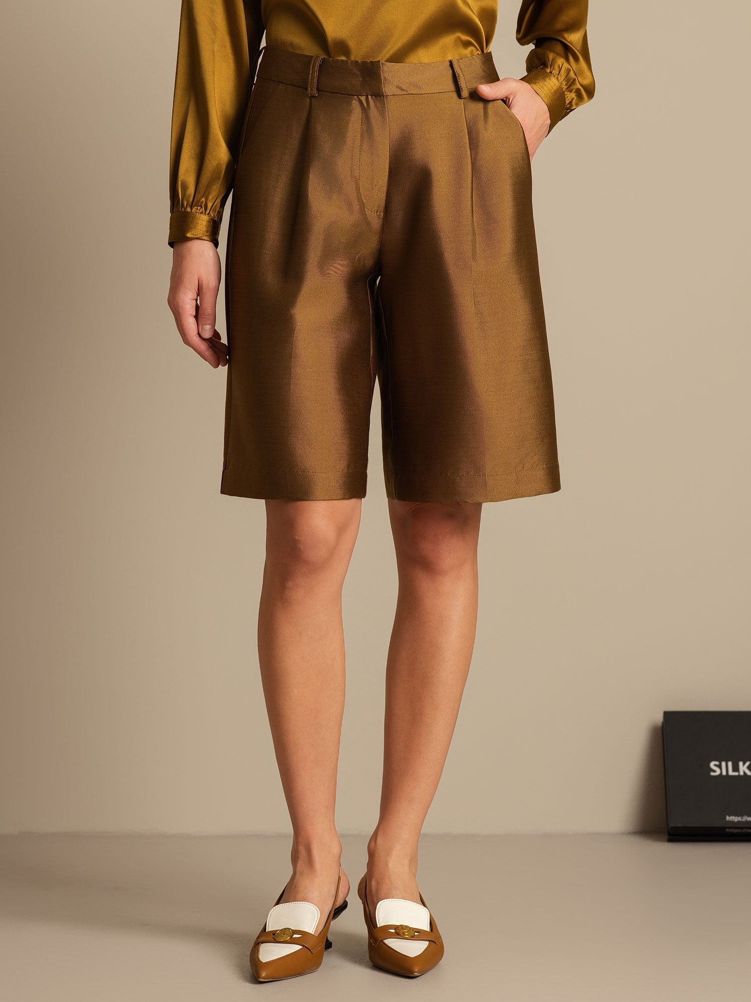 [Brons] SilkSilky-NL 32Momme Silk-Wool Blend Womens Shorts 003,