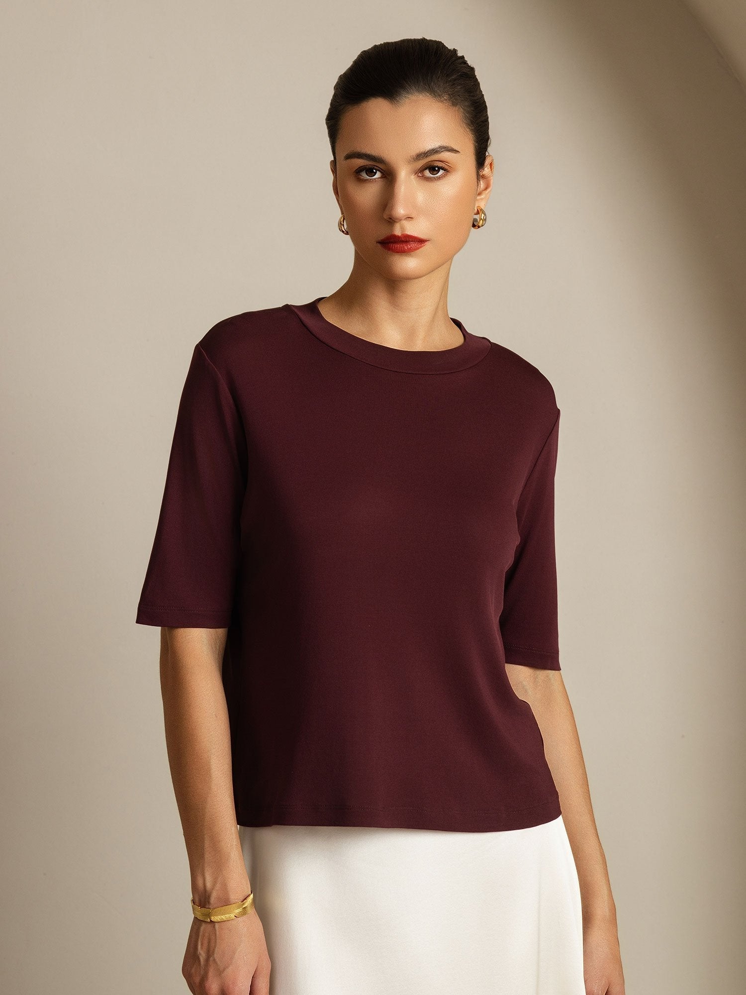 [Windsorwijn] SilkSilky-NL Zijde Ronde Hals Dames T-Shirt 003