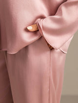 [Perzikhuid] SilkSilky-NL 19Momme Lange Mouw Notchkraag Dames Pyjama Set 004
