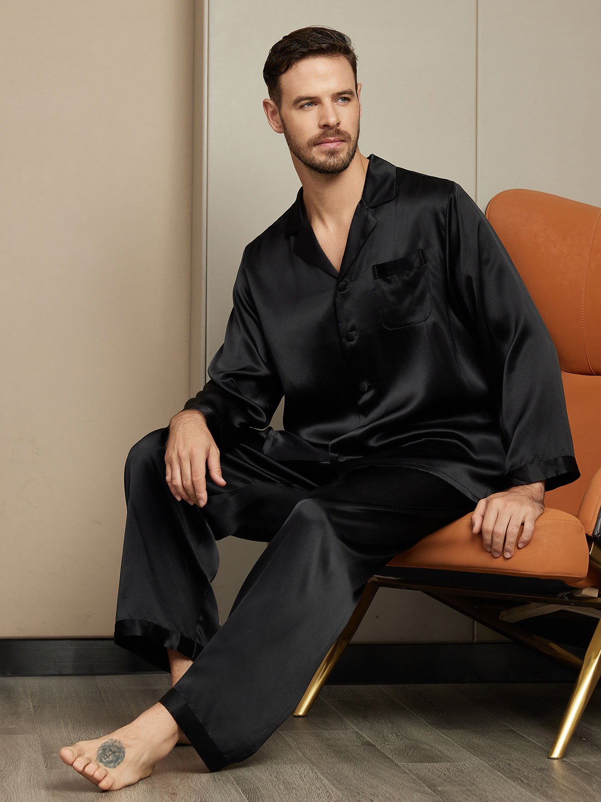 [Zwart] SilkSilky-NL Mens Pajamas 003