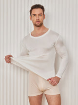 [Wit] SilkSilky-NL Lange Mouw Ronde Hals Heren T-Shirt 003