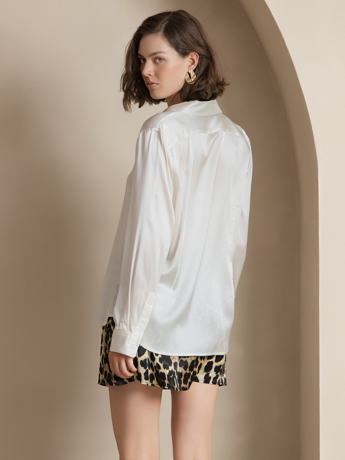 [Wit] SilkSilky-NL Zijde Lange Mouw Kraag Dames Blouse 002