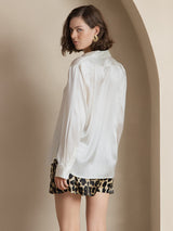 [Wit] SilkSilky-NL 19Momme Lange Mouw Reverskraag Dames Blouse 002