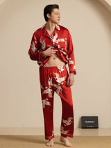 [Wijn] SilkSilky-NL Long Sleeve Notch Collar Heren Pyjama Set 005