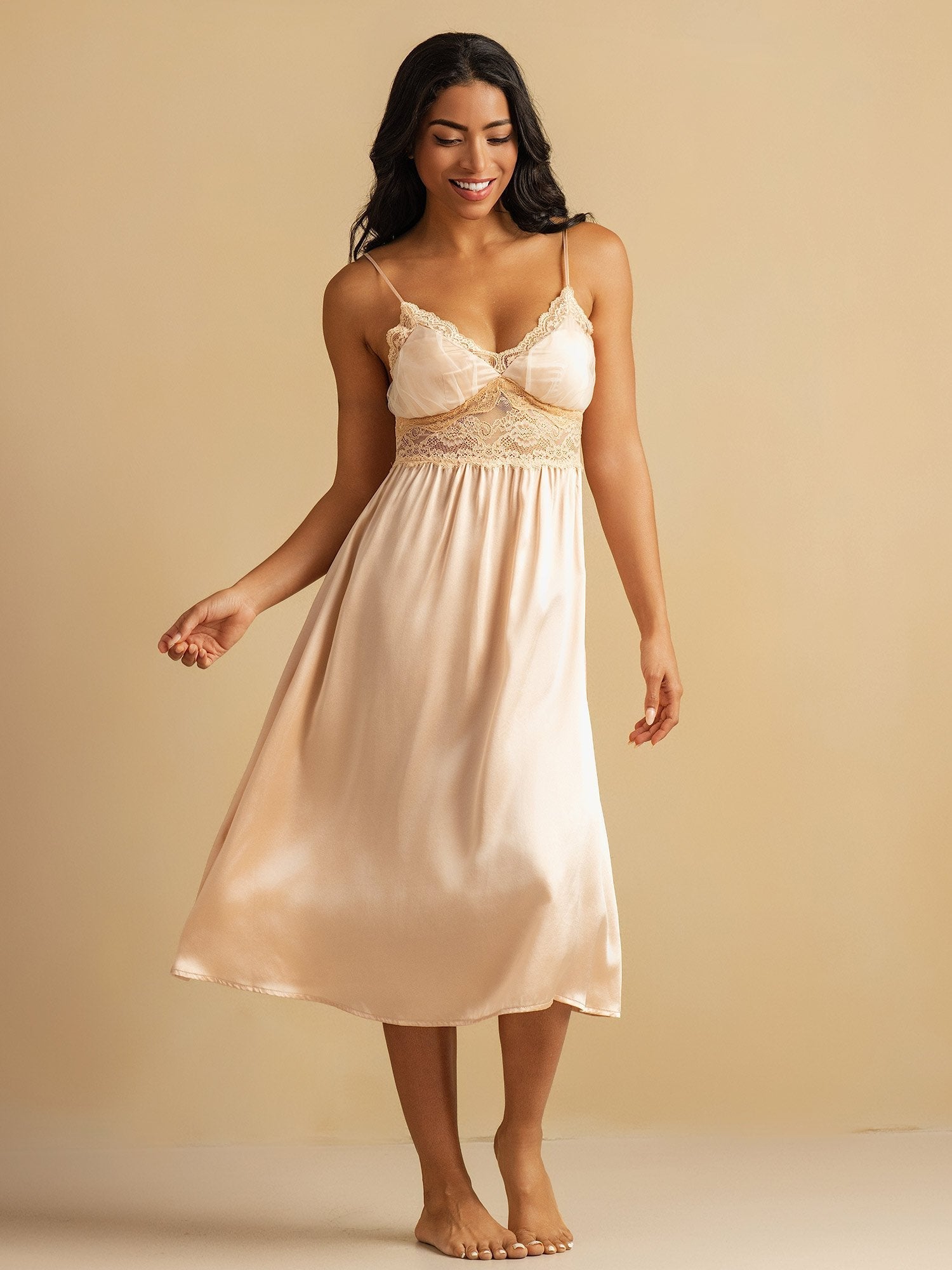 [Lichtroze] SilkSilky-NL Deep V Neck Nachthemd 005