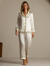 [Wit] SilkSilky-NL Lange Mouw Notchkraag Dames Pyjama Set 008