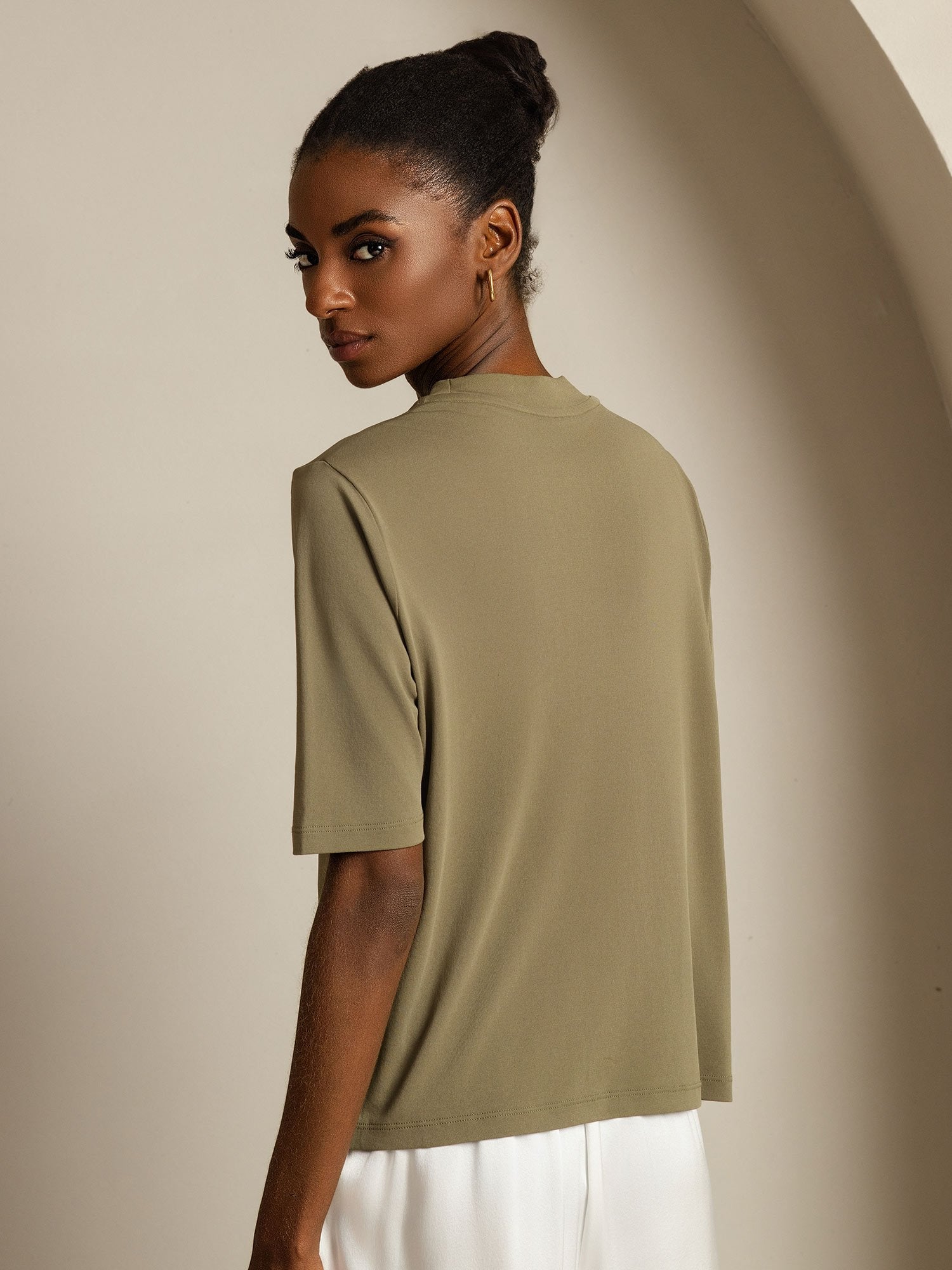 [Gebrande Olijf] SilkSilky-NL Zijde Ronde Hals Dames T-Shirt 002