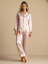 [Roze] SilkSilky-NL Long Sleeve Lapel Collar Dames Pyjama Set 003