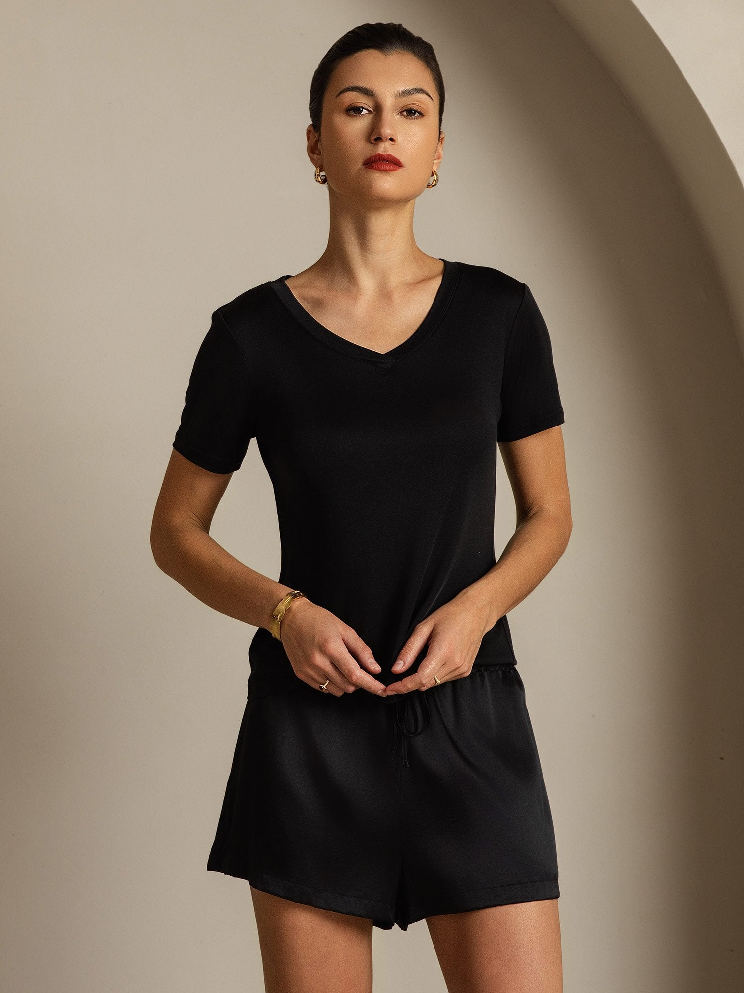 [Zwart] SilkSilky-NL Zijde Womens T-Shirt 006