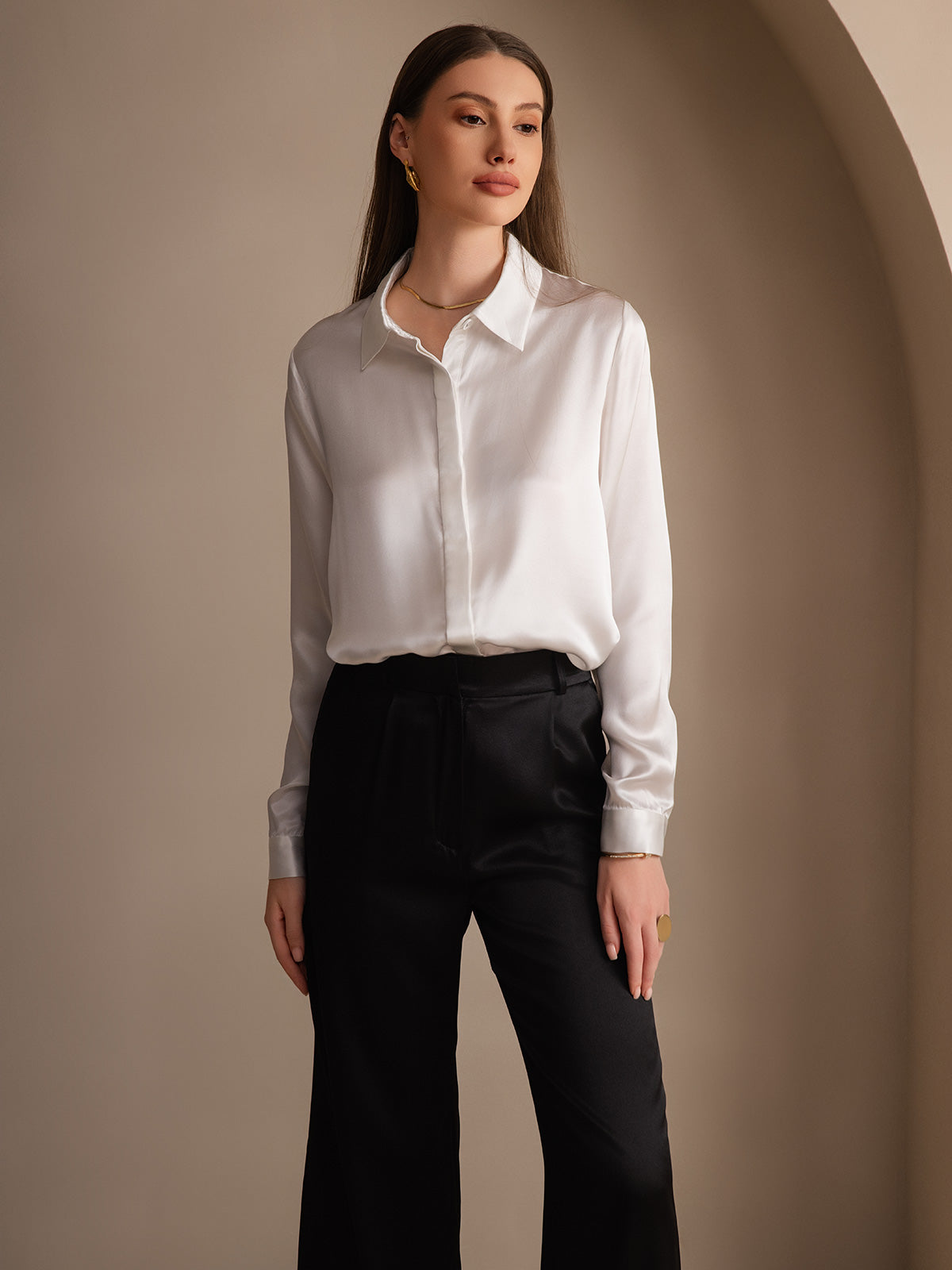 [Wit] SilkSilky-NL 19Momme Zijde Lapel Collar Dames Blouse 007