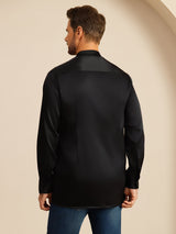 [Zwart] SilkSilky-NL Long Sleeve Stand Collar Heren Shirt 002