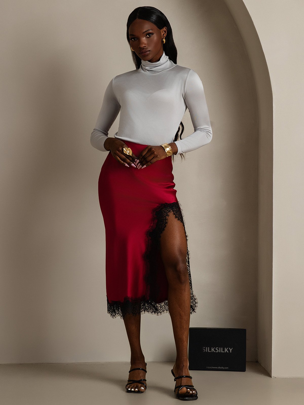 SilkSilky-NL 19Momme Zijde Skirt Wijn 005