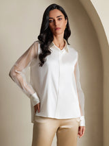 [Wit] SilkSilky-NL Long Sleeve Lapel Collar Dames Blouse 004