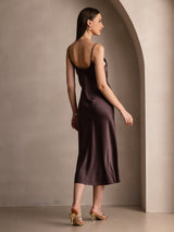 [Koffie] SilkSilky-NL Spaghetti Strap V Neck Jurk 002