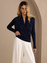 [Donkerblauw] SilkSilky-NL Long Sleeve Blouse 004